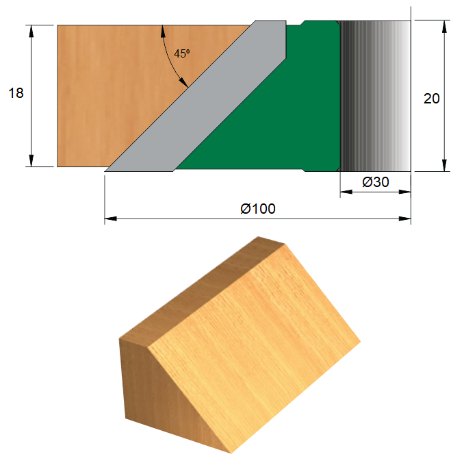 Fresa para Meia-Esquadria 45° Ø100 x 20 x 30 - 4 Dentes - Cód. 1530.06